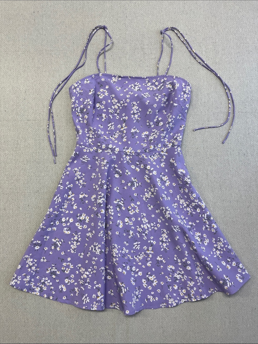 Zaful Purple Floral Mini Dress Size 4 Adjustable Tie Straps